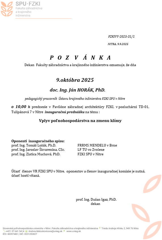 Ján Horák - inauguračná prednáška